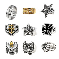 Bagues Hip Hop en Acier Inoxydable Personnalisées Vintage Croix Ancre Éléphant pour Femme et Homme Bijoux de Mode Creux Fleur