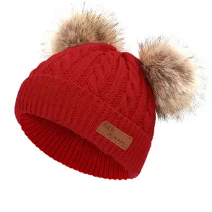 Bonnet d'hiver pour bébés, couvre-chef avec Double pompon, accessoire tricoté pour enfants, nouvelle collection