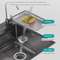Évier de cuisine de luxe multifonctionnel moderne en acier inoxydable 304 avec cascade et pluie, cuve unique, ensemble complet