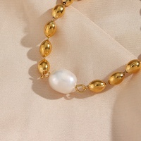 Nouvelle Collection : Ensemble de Bijoux pour Femme en Acier Inoxydable Plaqué Or 18K avec Chaîne à Perles et Pendentif Perle d'Eau Douce Unique