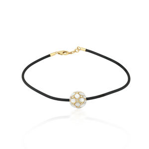 New Top Selling 14K Yellow Gold, <b>leather</b> Charm <b>Bracelet</b> with Mother of Pearl Inlay Ethnic Style for Women & Unisex - Product Image 3