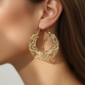 Pendientes de aro de oro blanco E570 para mujer, estilo bohemio, joyería de moda de aleación de zinc - Product Image 2