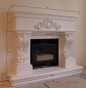 Cheminée en pierre <span class=keywords><strong>Mentel</strong></span> Cheminée classique en marbre blanc avec sculpture de fantaisie - Product Image 2