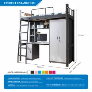 <span class=keywords><strong>Lit</strong></span> mezzanine moderne <span class=keywords><strong>en</strong></span> métal gris et noir pour chambre à coucher avec <span class=keywords><strong>bureau</strong></span>, tiroirs de rangement et escalier - Product Image 2