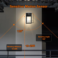 Lumière murale extérieure solaire à LED moderne en aluminium moulé sous pression, étanche, noire, avec détecteur de mouvement