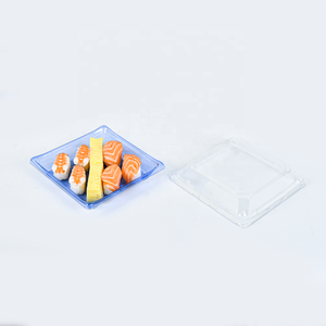 <strong>7</strong> <strong>Inch</strong> Square Blue Sushi to Go <strong>Boxes</strong> Takeaway Sushi Packaging Trays PET Disposable Plastic Sushi Container with Anti-fog Lid - Product Image 1