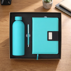 Ensemble cadeau d'affaires de qualité supérieure, personnalisé et embossé, comprenant un agenda en métal, un stylo personnalisé, une bouteille d'eau, cadeau d'entreprise pour le Nouvel An - Product Image 1