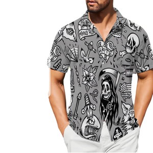 Chemise Hawaïenne Gothique Homme à Imprimé Crâne, Manches Courtes, Décontractée, Été, Respirante, 100% Polyester Popeline, Col Rabattu - Product Image 4