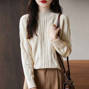Suéter de Cuello Alto para Mujer, Tejido de Algodón, Corte Holgado, Moda Otoño Invierno, Color Gris Elefante, Negro, Beige, Color Sólido - Product Image 2