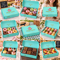 Boîte à pâtisserie en carton alimentaire avec impression de logo personnalisé, bordure dorée, pour donuts, pâtisseries, desserts, café, vente au détail, à emporter