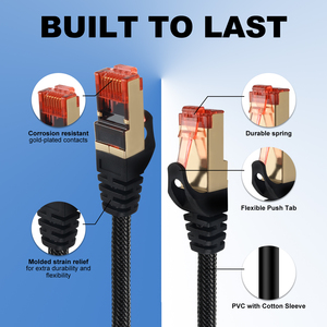 Cat8ネットワークケーブルSftp Cat8 22awgナイロン編組ネットワークケーブルRj45コネクタ付き最大48Gbps 2000Mhz Cat8パッチコード - Product Image 2