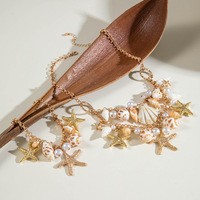 Parure de bijoux bohèmes transfrontalière avec coquillages, étoiles de mer, conques et perles, style exagéré pour les vacances à la plage