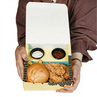 Boîte en carton personnalisée pour plats à emporter avec compartiment pour sauce, imprimé coloré de dessins animés, emballage alimentaire