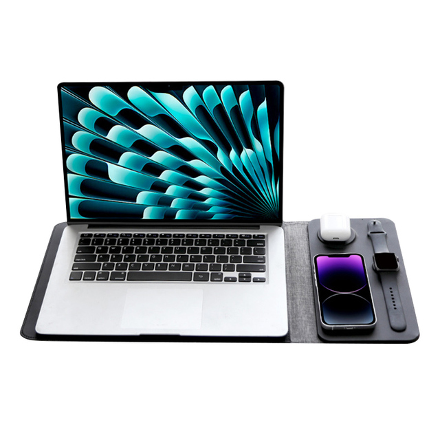 Multi Function 15W Wireless Charger Mouse Pads for Phone for IWatch S10 for Airpods 4 5in1 Portable Leather Laptop Sleeve Bag