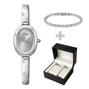 Relojes de Moda Ultrafinos de Acero Inoxidable Ovalados y Sencillos para Mujer Scottie 9780D con Brazalete de Cadena con Diamantes, Juego de Regalo de 2 Piezas para Damas - Product Image 6