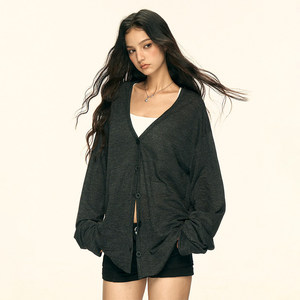 Aaisup <span class=keywords><strong>Cardigan</strong></span> décontracté en maille à col en V <span class=keywords><strong>gris</strong></span> style américain pour <span class=keywords><strong>femme</strong></span>, printemps automne, coupe décontractée, protection solaire, manches longues fines, couleur unie - Product Image 6