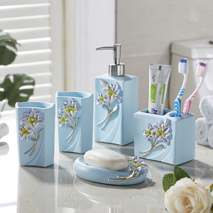 레드 플라워 홈 데코레이티브 폴리레진 5종 친환경 욕실 세트 액세서리 - Product Image 6