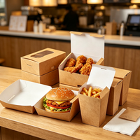 Boîte à emporter en papier kraft, personnalisée, pour hamburgers, poulet frit, frites, salades, emballage alimentaire jetable, résistant à l'huile