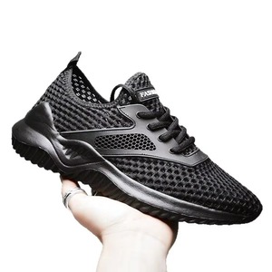 Summer Breathable <b>Thin</b> Mesh Lace-Up Shoes for Men Black Lightweight Sporty Casual Running Anti-Slip Large Mesh Hollowed-Out - Product Image 3