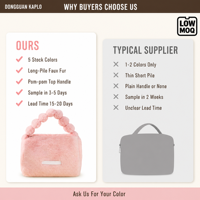 Pochette Cosmétique Douillette en Fausse Fourrure à Poils Longs avec Poignée Pompon, Sac de Maquillage en Peluche à Fermeture Éclair Large et Grande Capacité pour Voyage et Articles de Toilette