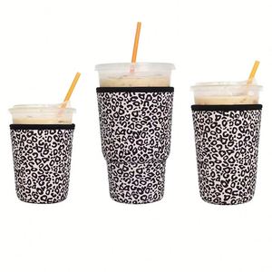 Manchon isotherme tendance en néoprène à imprimé léopard avec fermeture éclair, capacité 20L, réutilisable pour les amateurs de café et l'utilisation au bureau - Product Image 1