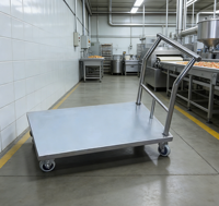 Chariot d'entrepôt en acier robuste personnalisé, chariot de manutention industriel avec roues en PU haute résistance pour l'usine