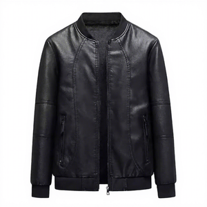 Chaqueta de piel de cordero auténtica gris y negra con estilo para hombre personalizada al por mayor para el invierno - Product Image 1