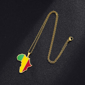 Collier clavicule BINSHUO tendance en acier inoxydable plaqué or 18 carats avec pendentif cartes de pays africains en émail coloré personnalisé pour mariages - Product Image 6