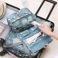 Sac de toilette grande capacité pour femme, étui à pinceaux de maquillage de voyage avec fonctions de rangement pour la salle de bain