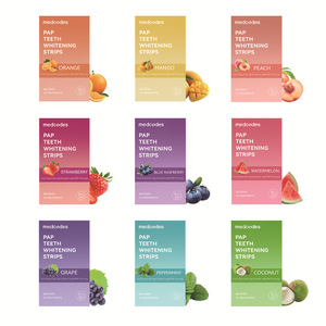 Tiras Blanqueadoras Dentales Pap, 28 Tiras, 14 Tratamientos, Sabores Naranja, Mango, Melocotón, Fresa, Frambuesa Azul, Sandía, Uva, Menta - Product Image 1