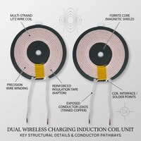 Bobine de charge sans fil blindée G42 G43 G50 6.3H à courant élevé 5W pour module de charge de batterie de chargeur Android Type-C
