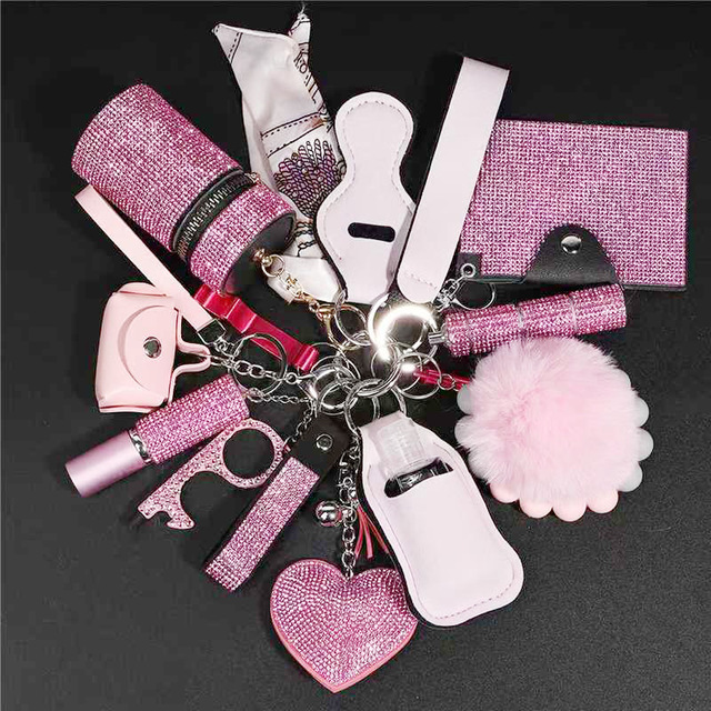 Self Defense Keychain Safety Woman Key Chains Tools Gifts Self Defense Set Alloy Bling Accessories Tools