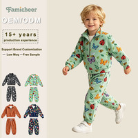 Ensemble 2 pièces de haute qualité pour tout-petits garçons : sweat-shirt imprimé à demi-zip en maille douce respirante et pantalon de jogging, idéal printemps-automne