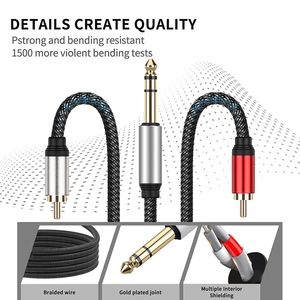 Nouveau câble audio stéréo TRS de 635 mm vers 2 <span class=keywords><strong>RCA</strong></span> mâle-mâle pour guitare, connexion 6,5 mm vers double <span class=keywords><strong>RCA</strong></span> - Product Image 5