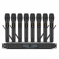 Microphone sans fil UHF dynamique portable XTUGA YT8 à 8 canaux avec lumières LED et prise casque 3,5 mm pour karaoké et réunions – Prix usine