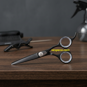 Ciseaux de coiffure noirs avec repose-doigts fixe - Product Image 4