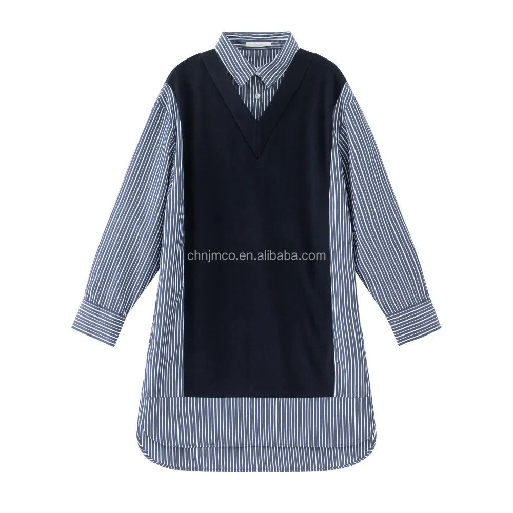Lady's Shirt Style Dress Sweater Long Sleeve Shirt Collar Wool Blend Dress Sweater For Women