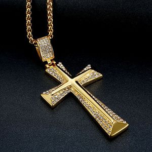 <b>Cross</b> Pendant Necklace Gold Plated Stainless Steel Diamond Inlay Channel Setting Gift Jewelry - Product Image 3