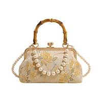 Sac de soirée brodé de fleurs de style chinois, sac à main avec poignée en perles, pochette de grande capacité