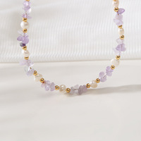 Collier de perles naturelles baroques avec puce d'améthyste de luxe léger pour fille