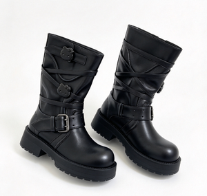 Botas de Mujer hasta la Rodilla con Hebilla, Plataforma y Suela Gruesa, Botas de Montar a la Moda en Negro y Beige para Otoño e Invierno - Product Image 5