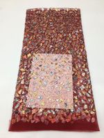 Tissu de dentelle de mariée Tissus de dentelle de luxe perlés 5 mètres de pierres africaines Tissu de dentelle perlée rose perlé