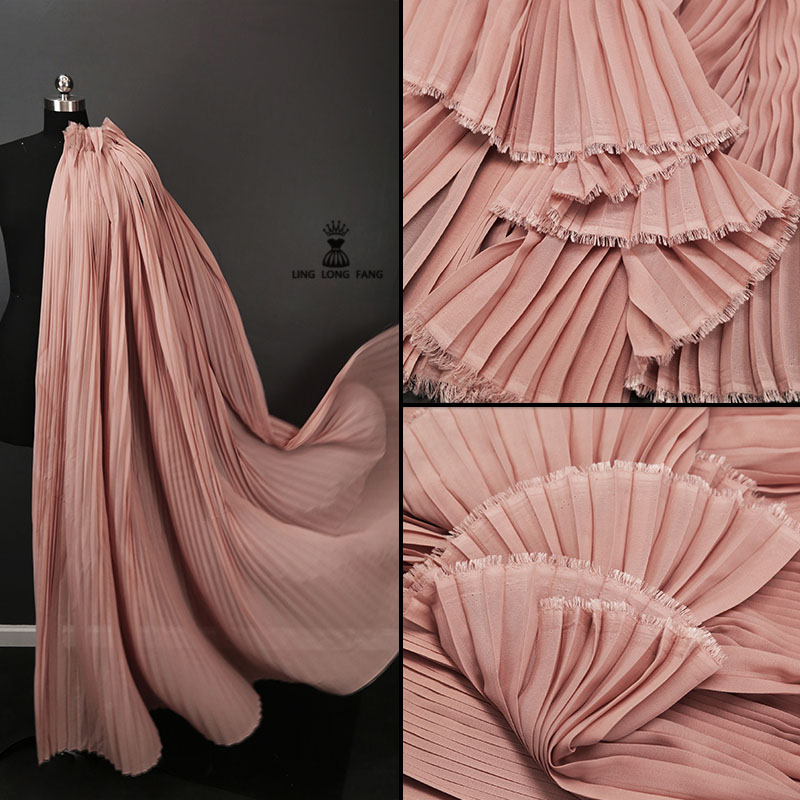Tessuto in chiffon plissettato con motivo a volant e perle, per abiti, gonne, costumi, cucito, materiali artigianali, larghezza 150 cm, LX177 (rosso vino, raddrizzare, 2 metri