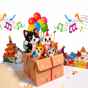 3D Pop Up 3D Cat In <b>Box</b> Music And Light Birthday Greeting Cards Perfect <b>Gift</b> for Friends with <b>Envelope</b> - Product Image 2