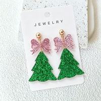 Boucles d'oreilles pendantes en acrylique pour femmes, motif nœud d'arbre de Noël, style européen et américain, bijoux de fête