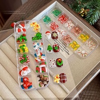 Ensemble d'accessoires de nail art en résine transparente à 12 compartiments, motifs de Noël (cloche, renne, bonhomme de neige), strass non thermocollants, logo personnalisable