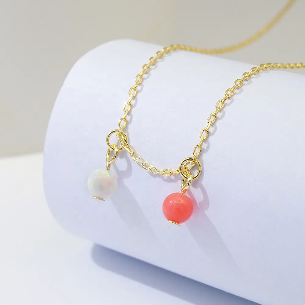 Collier de perles d'opale de corail de bijoux minimalistes de conception de mode bijoux fins pour des femmes