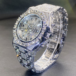 Montre de style Hip Hop entièrement sertie de diamants, montre à quartz en acier inoxydable avec cadran en moissanite, testée au diamant - Product Image 2