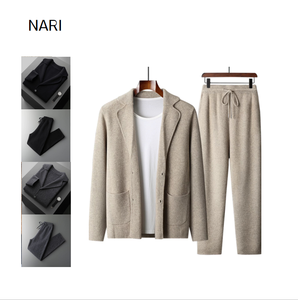 เสื้อโค้ทไหมพรมแคชเมียร์คุณภาพสูงสำหรับผู้ชาย NARI 2026 สีพื้น อุ่น นุ่ม หรูหรา ชุดสูทถักนิตติ้งสำหรับสไตล์ธุรกิจ - Product Image 2