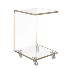 In acrilico trasparente divano tavolino girevole mobile C a forma di estremità rotolamento tavolino con console a ruota da tavolo per la casa